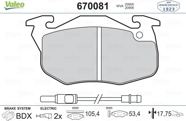 Valeo 670081 - Kit pastiglie freno, Freno a disco autozon.pro