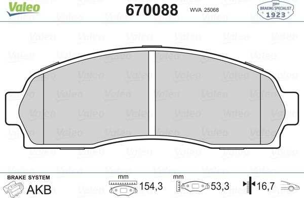 Valeo 670088 - Kit pastiglie freno, Freno a disco autozon.pro