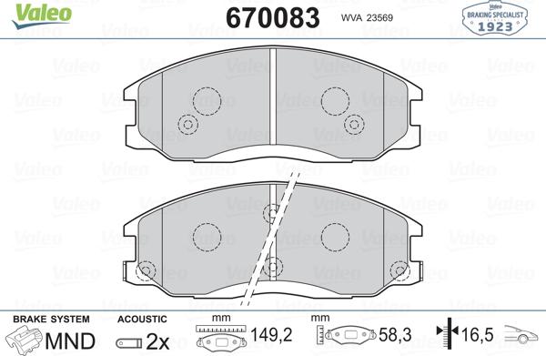 Valeo 670083 - Kit pastiglie freno, Freno a disco autozon.pro