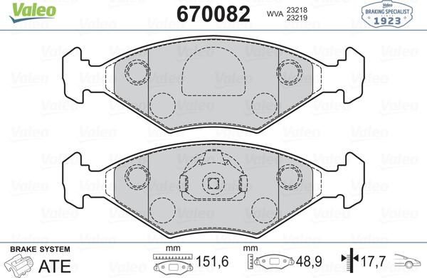 Valeo 670082 - Kit pastiglie freno, Freno a disco autozon.pro