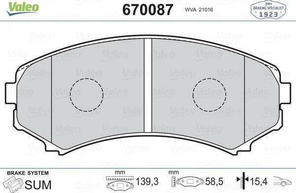 Valeo 670087 - Kit pastiglie freno, Freno a disco autozon.pro