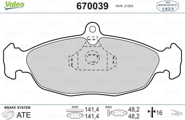 Valeo 670039 - Kit pastiglie freno, Freno a disco autozon.pro