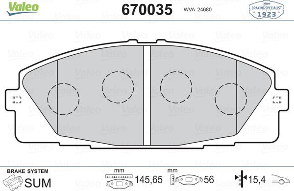 Valeo 670035 - Kit pastiglie freno, Freno a disco autozon.pro