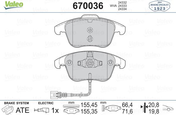 Valeo 670036 - Kit pastiglie freno, Freno a disco autozon.pro