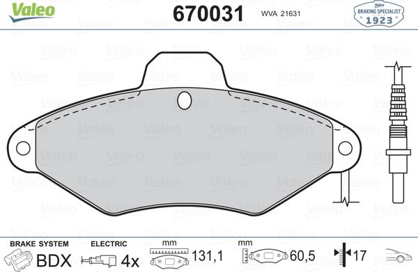 Valeo 670031 - Kit pastiglie freno, Freno a disco autozon.pro