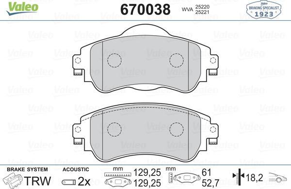 Valeo 670038 - Kit pastiglie freno, Freno a disco autozon.pro