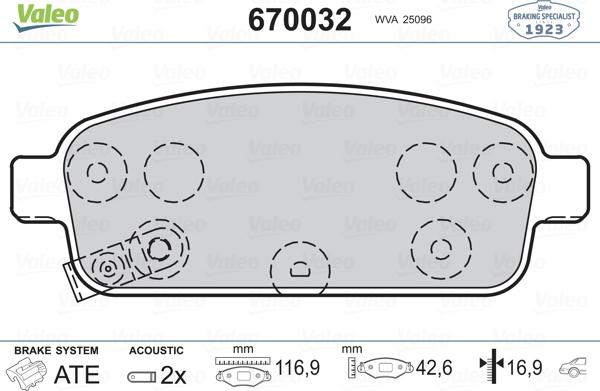 Valeo 670032 - Kit pastiglie freno, Freno a disco autozon.pro