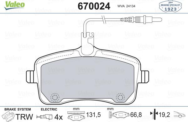 Valeo 670024 - Kit pastiglie freno, Freno a disco autozon.pro