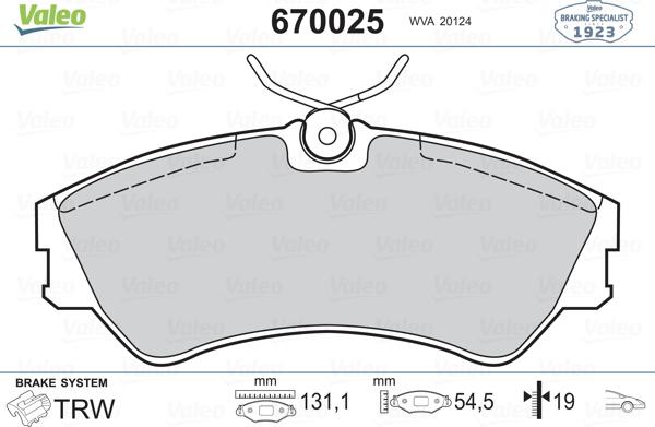 Valeo 670025 - Kit pastiglie freno, Freno a disco autozon.pro