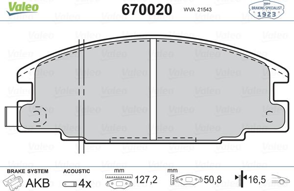 Valeo 670020 - Kit pastiglie freno, Freno a disco autozon.pro