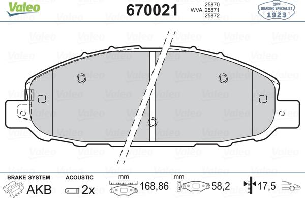 Valeo 670021 - Kit pastiglie freno, Freno a disco autozon.pro