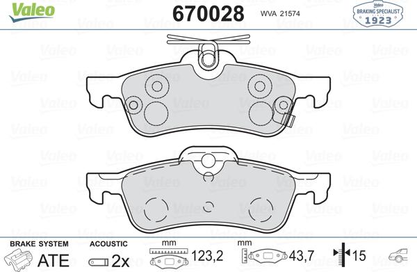 Valeo 670028 - Kit pastiglie freno, Freno a disco autozon.pro