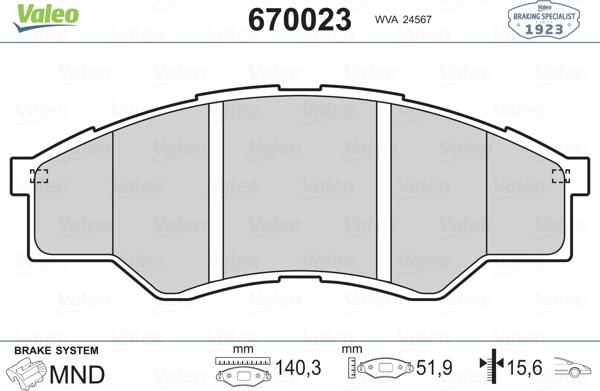 Valeo 670023 - Kit pastiglie freno, Freno a disco autozon.pro