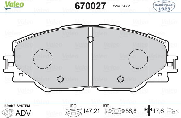 Valeo 670027 - Kit pastiglie freno, Freno a disco autozon.pro