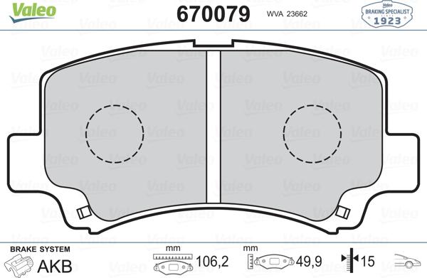 Valeo 670079 - Kit pastiglie freno, Freno a disco autozon.pro