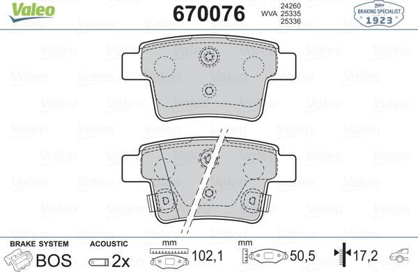 Valeo 670076 - Kit pastiglie freno, Freno a disco autozon.pro