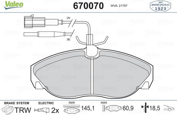 Valeo 670070 - Kit pastiglie freno, Freno a disco autozon.pro