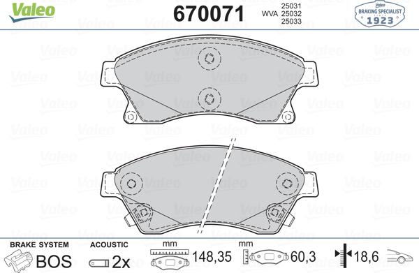 Valeo 670071 - Kit pastiglie freno, Freno a disco autozon.pro