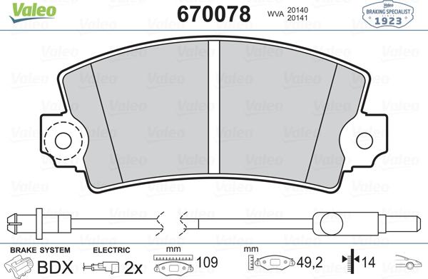 Valeo 670078 - Kit pastiglie freno, Freno a disco autozon.pro