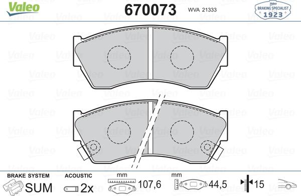 Valeo 670073 - Kit pastiglie freno, Freno a disco autozon.pro