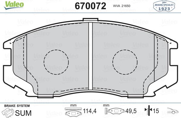 Valeo 670072 - Kit pastiglie freno, Freno a disco autozon.pro