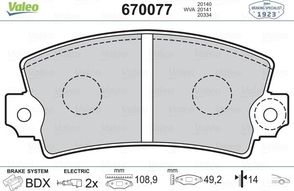 Valeo 670077 - Kit pastiglie freno, Freno a disco autozon.pro