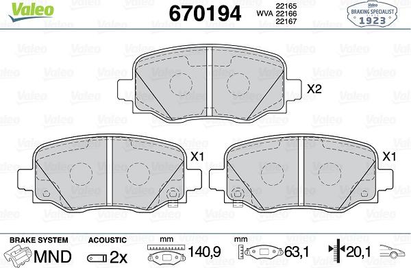 Valeo 670194 - Kit pastiglie freno, Freno a disco autozon.pro