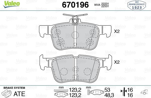 Valeo 670196 - Kit pastiglie freno, Freno a disco autozon.pro