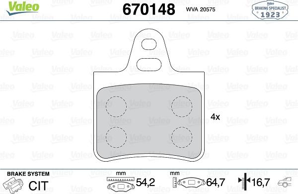 Valeo 670148 - Kit pastiglie freno, Freno a disco autozon.pro