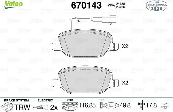 Valeo 670143 - Kit pastiglie freno, Freno a disco autozon.pro