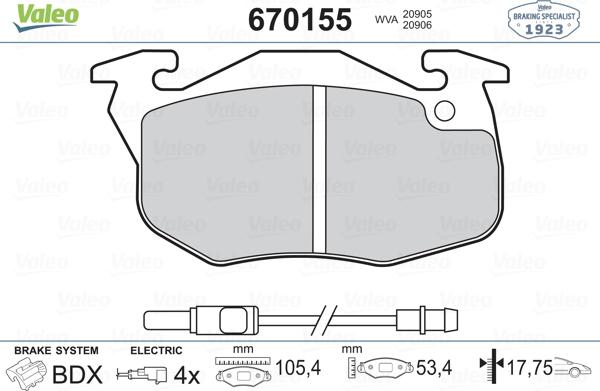 Valeo 670155 - Kit pastiglie freno, Freno a disco autozon.pro