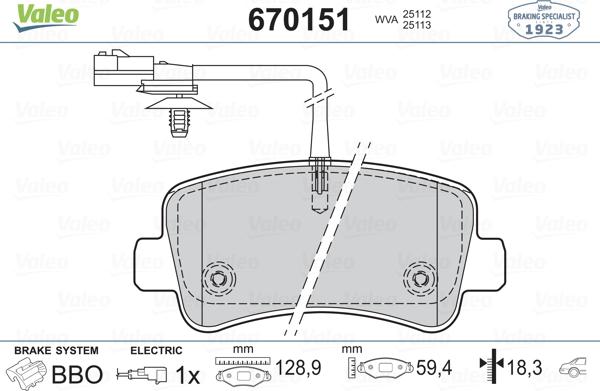 Valeo 670151 - Kit pastiglie freno, Freno a disco autozon.pro