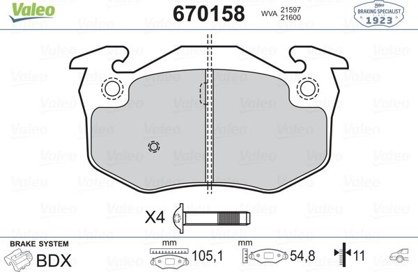 Valeo 670158 - Kit pastiglie freno, Freno a disco autozon.pro