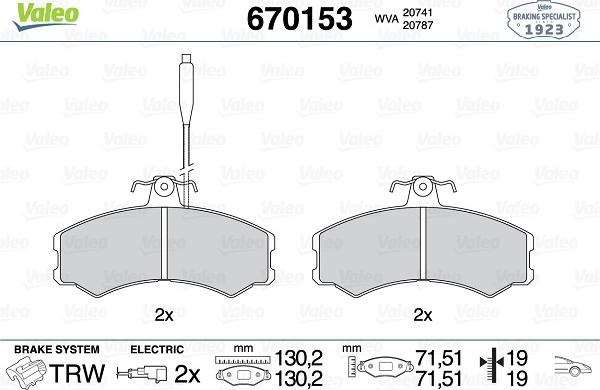 Valeo 670153 - Kit pastiglie freno, Freno a disco autozon.pro