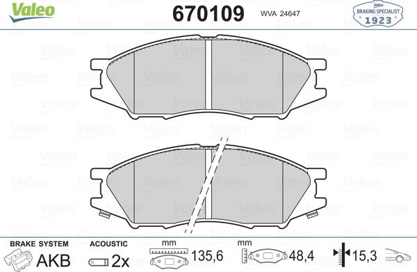 Valeo 670109 - Kit pastiglie freno, Freno a disco autozon.pro