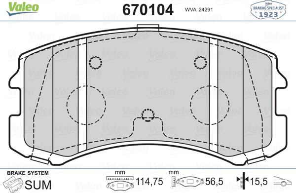 Valeo 670104 - Kit pastiglie freno, Freno a disco autozon.pro