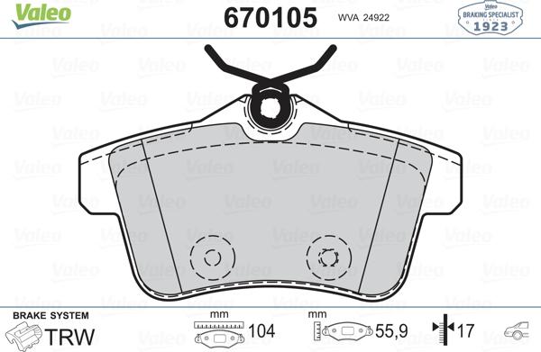 Valeo 670105 - Kit pastiglie freno, Freno a disco autozon.pro