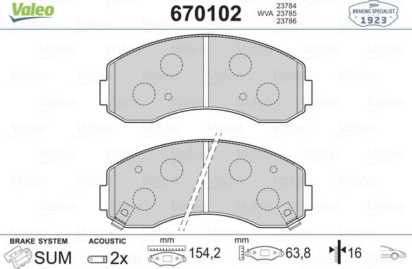 Valeo 670102 - Kit pastiglie freno, Freno a disco autozon.pro