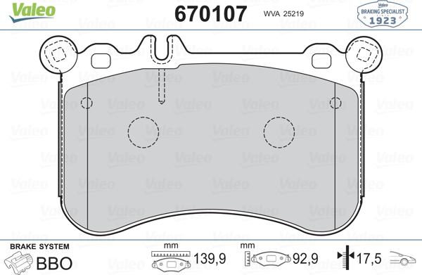 Valeo 670107 - Kit pastiglie freno, Freno a disco autozon.pro