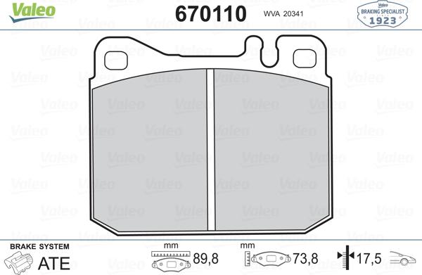 Valeo 670110 - Kit pastiglie freno, Freno a disco autozon.pro