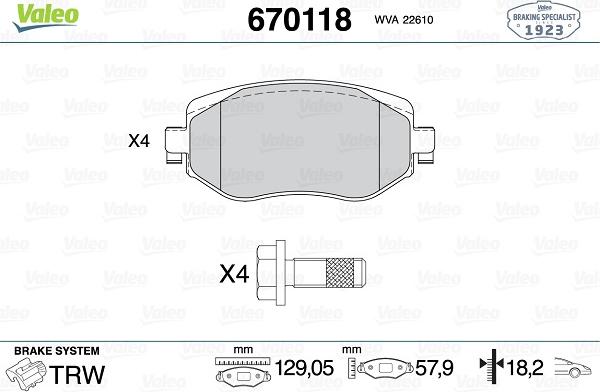 Valeo 670118 - Kit pastiglie freno, Freno a disco autozon.pro