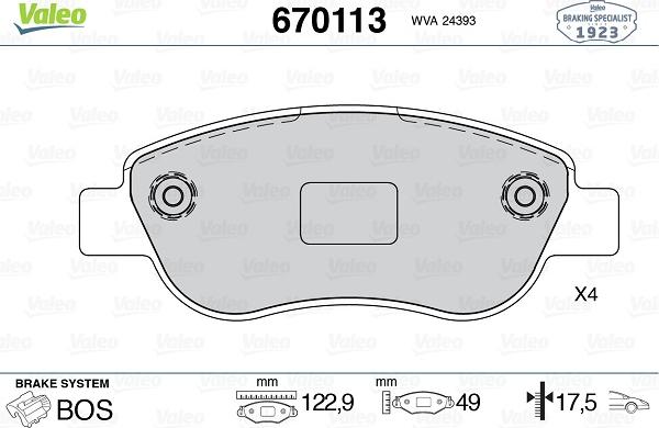 Valeo 670113 - Kit pastiglie freno, Freno a disco autozon.pro