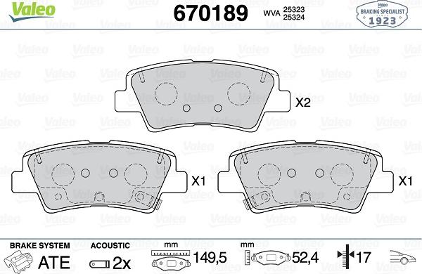 Valeo 670189 - Kit pastiglie freno, Freno a disco autozon.pro