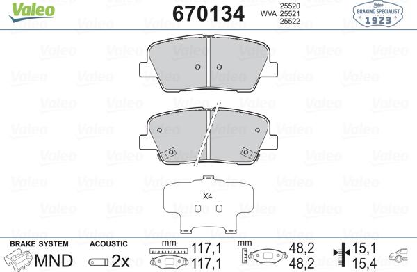 Valeo 670134 - Kit pastiglie freno, Freno a disco autozon.pro