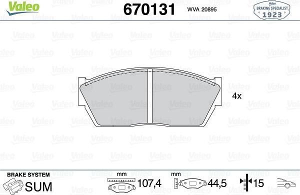 Valeo 670131 - Kit pastiglie freno, Freno a disco autozon.pro