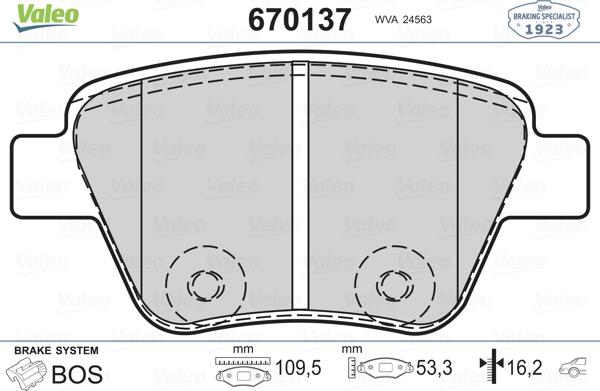 Valeo 670137 - Kit pastiglie freno, Freno a disco autozon.pro