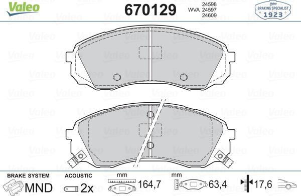 Valeo 670129 - Kit pastiglie freno, Freno a disco autozon.pro