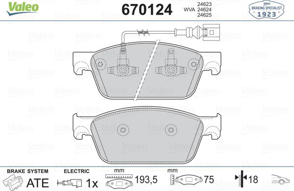 Valeo 670124 - Kit pastiglie freno, Freno a disco autozon.pro