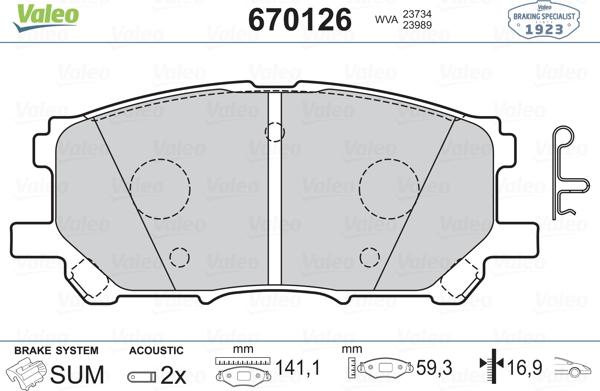 Valeo 670126 - Kit pastiglie freno, Freno a disco autozon.pro