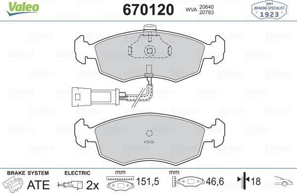 Valeo 670120 - Kit pastiglie freno, Freno a disco autozon.pro